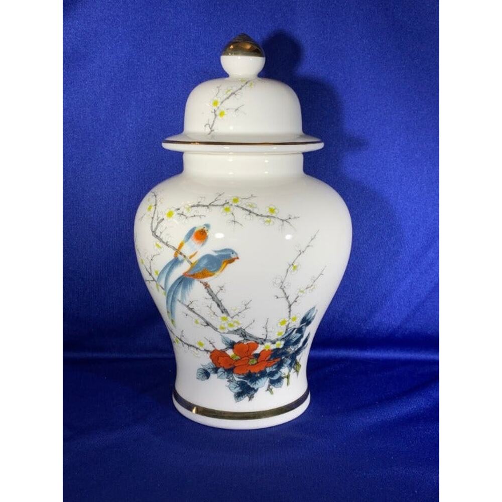 Japanese Ginger Jar with Colorful Birds by Jay Japan